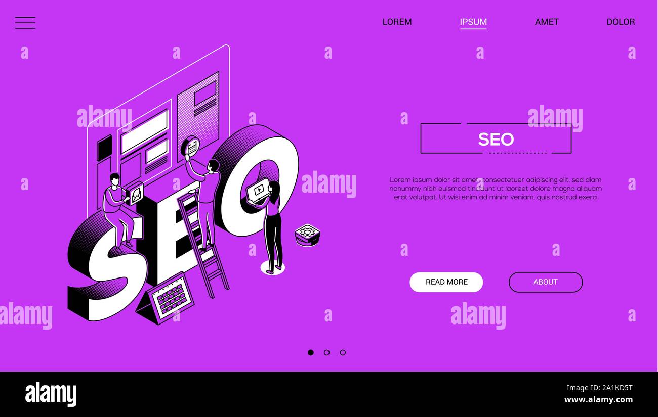 SEO experts - line design style isometric web banner Stock Vector