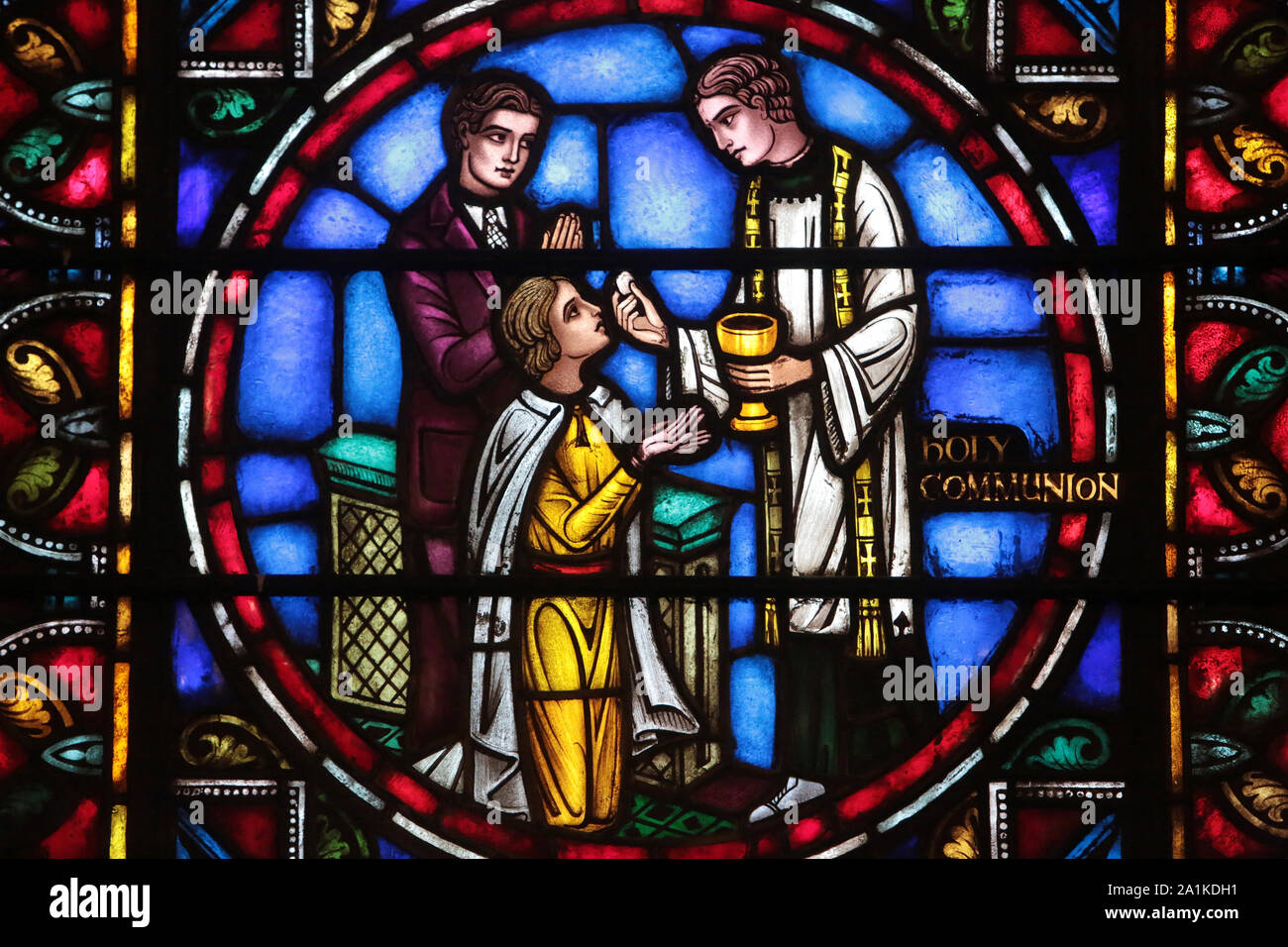 Holy communion. Stained glass window. St. Bartholomew's Episcopal Church. Manhattan. New-York. USA. Stock Photo