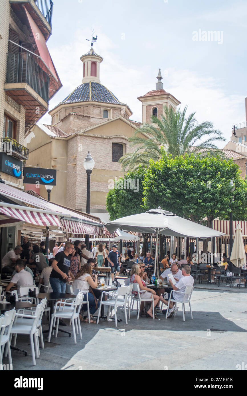 Cafe in the main square of the Plaza de las Flores Murcia Spain Stock Photo