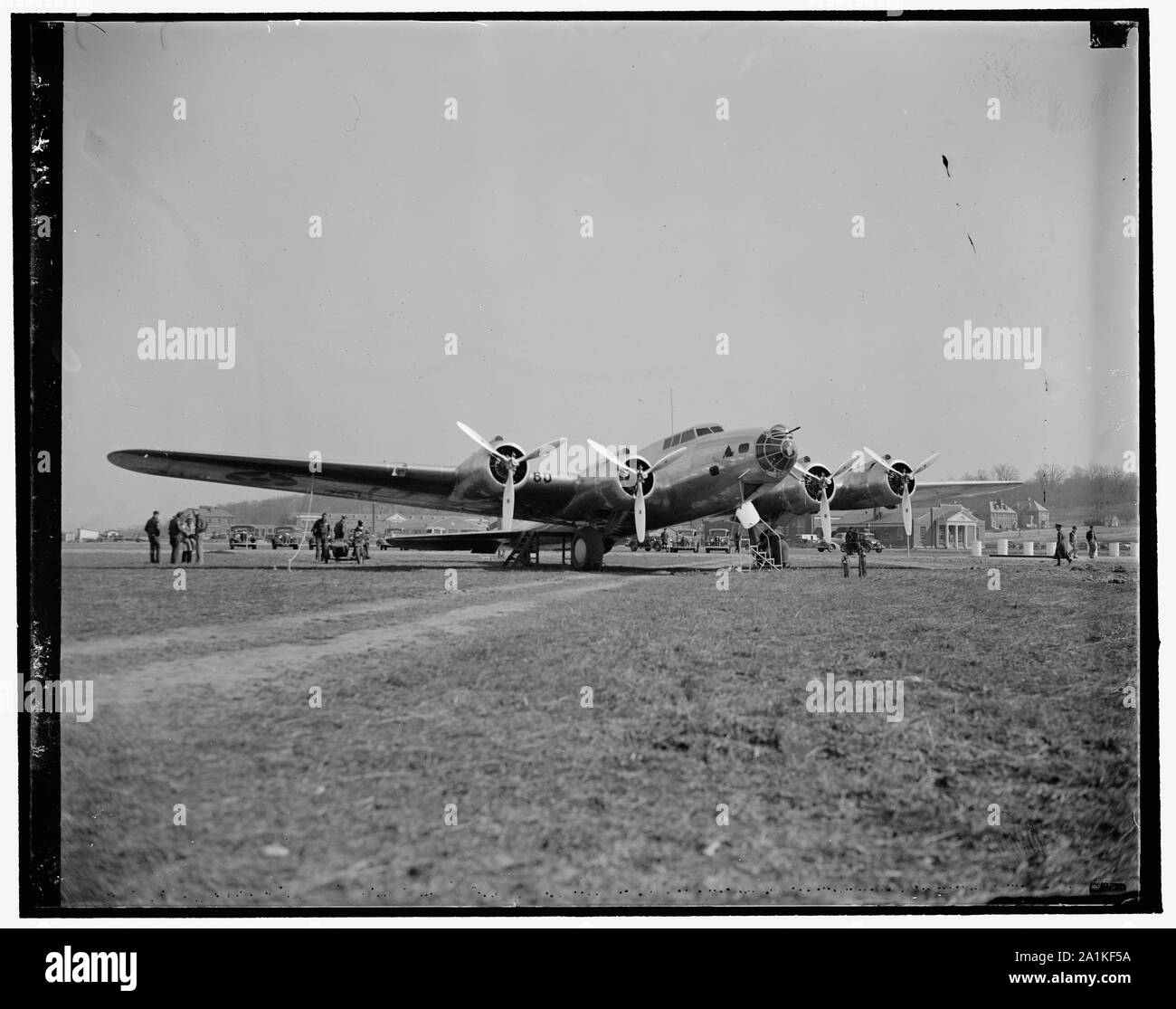 New Army Bomber arrives at Bolling Field. Washington, D.C., March 10.; New Army Bomber arrives at Bolling Field. Washington, D.C., March 10. The new 4 engine Boeing bomber, the first of 13 which will be delivered to the U.S. Army Air Corps, as it landed at Bolling Field today after a short hop from Langley Field, Va., 3/10/1937; Stock Photo