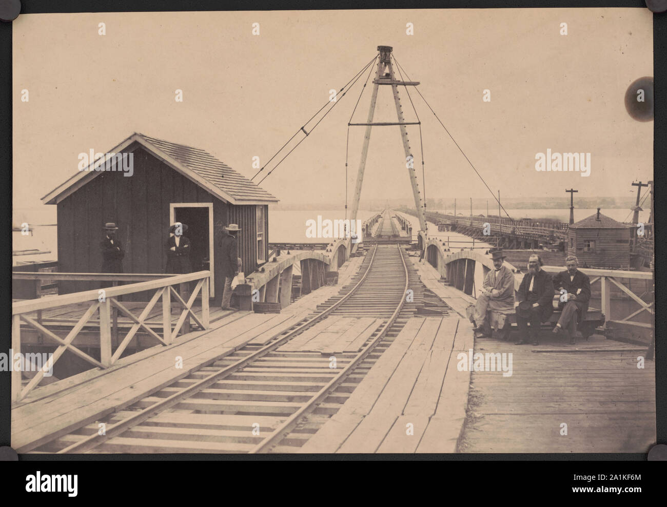 New bridge over Potomac River on the Washington, Alexandria and Georgetown Railroad.  Total length 5,104 feet Stock Photo