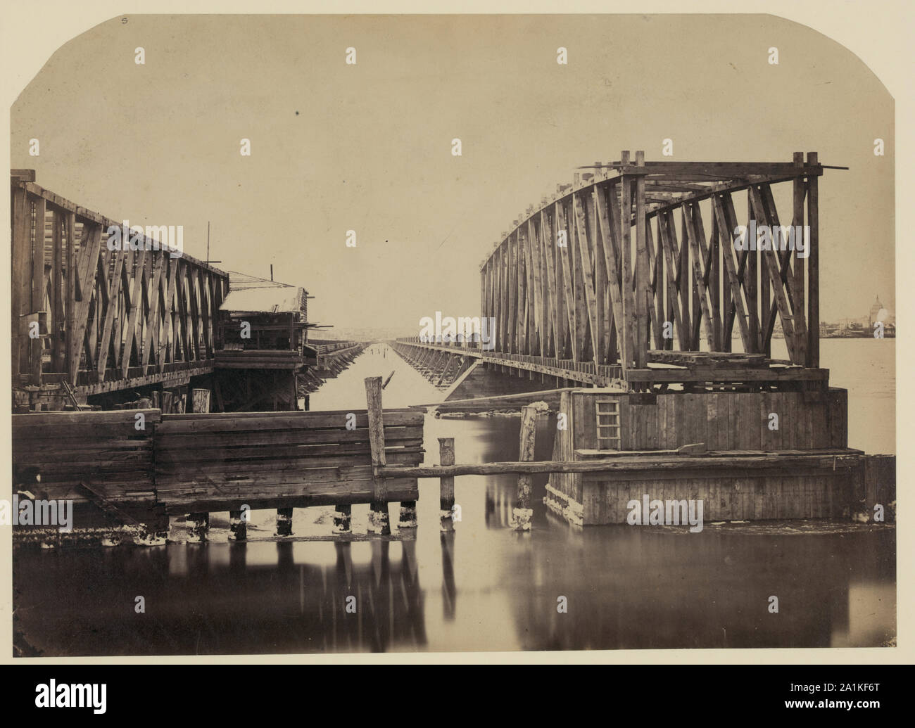 New bridge over Potomac River on the Washington, Alexandria and Georgetown Railroad.  Total length 5,104 feet Stock Photo