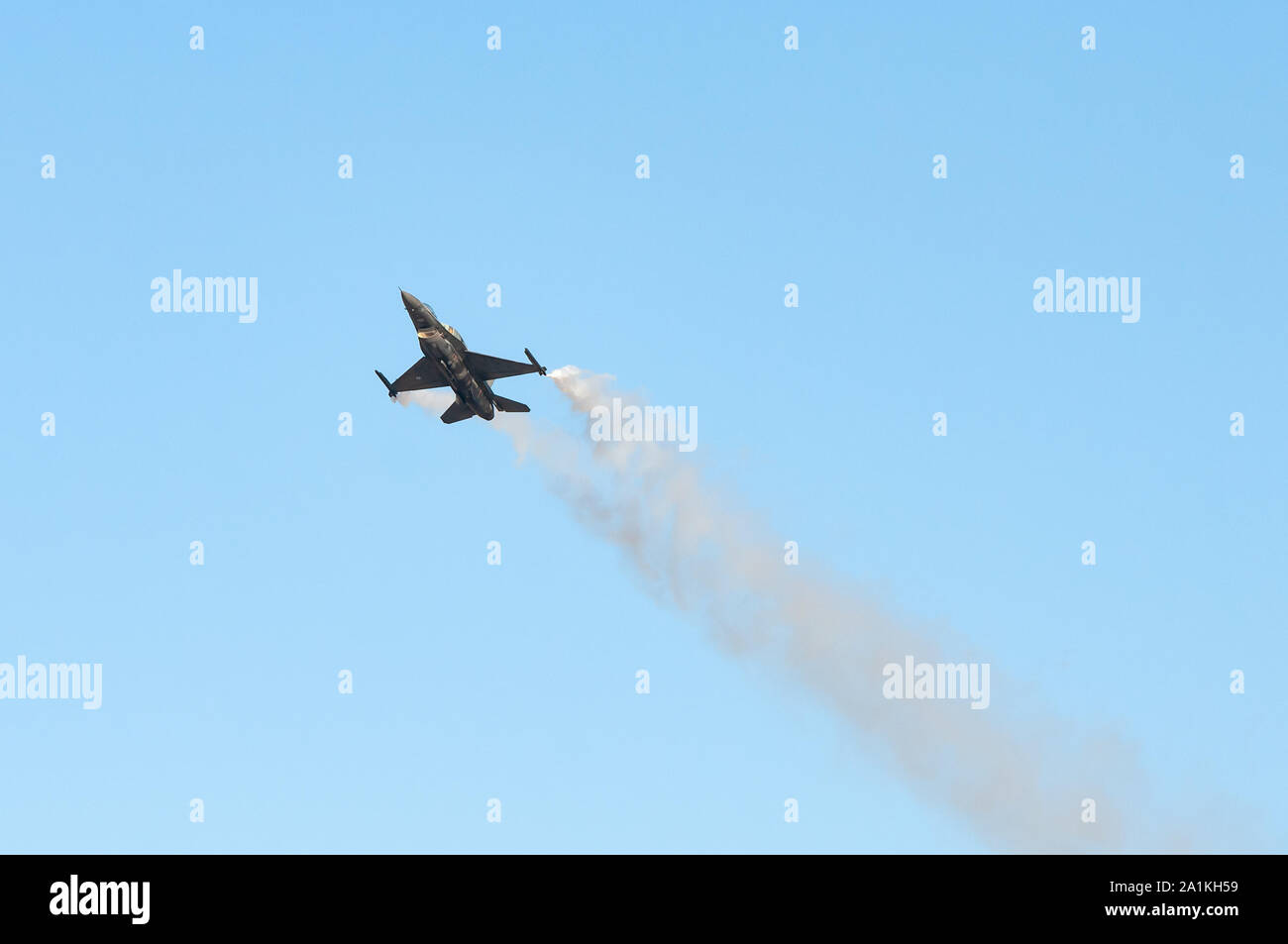Athens Greece, September 21 2019: Hellenic F-16 demo air fighter plane performing aerobatics on the air during the Athens Flying week 2019 at Tanagra Stock Photo