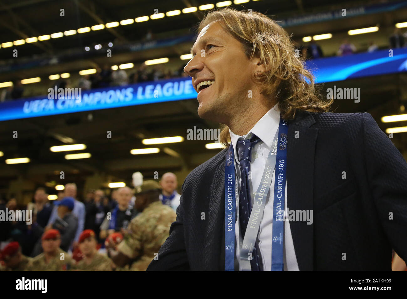 Former Real Madrid player, Michel Salgado watches on - Juventus v Real Madrid, UEFA Champions League Final, National Stadium of Wales, Cardiff - 3rd June 2017. Stock Photo