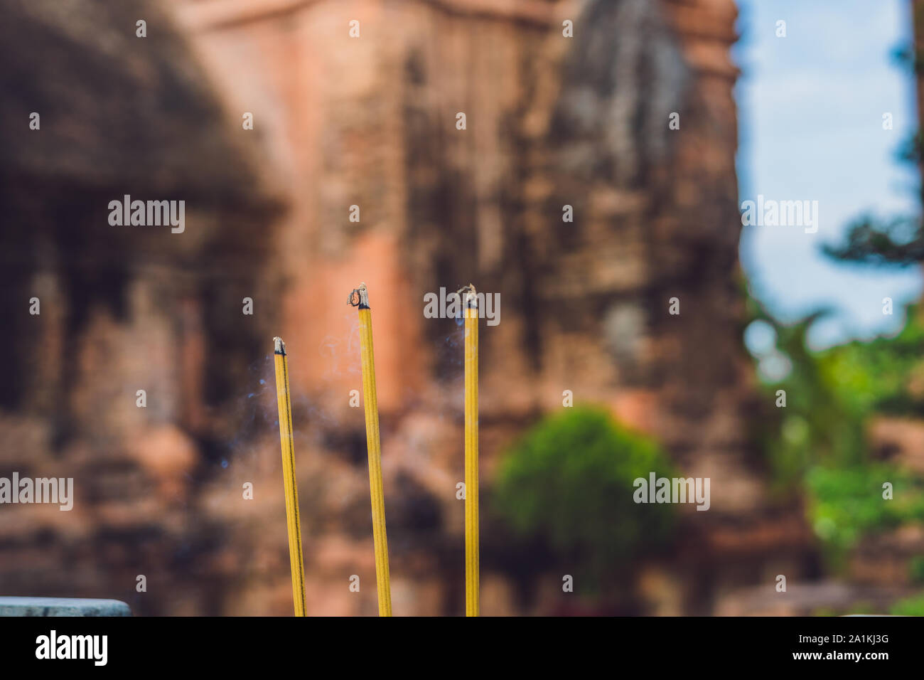 Buddhist prayer sticks inside temple Stock Photo Alamy