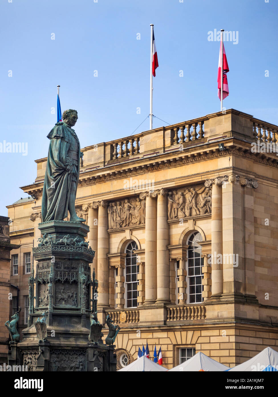 Walter Francis Montagu Douglas Scott Statue and the French Institure in West Parliament Square Edinburgh Scotland Stock Photo