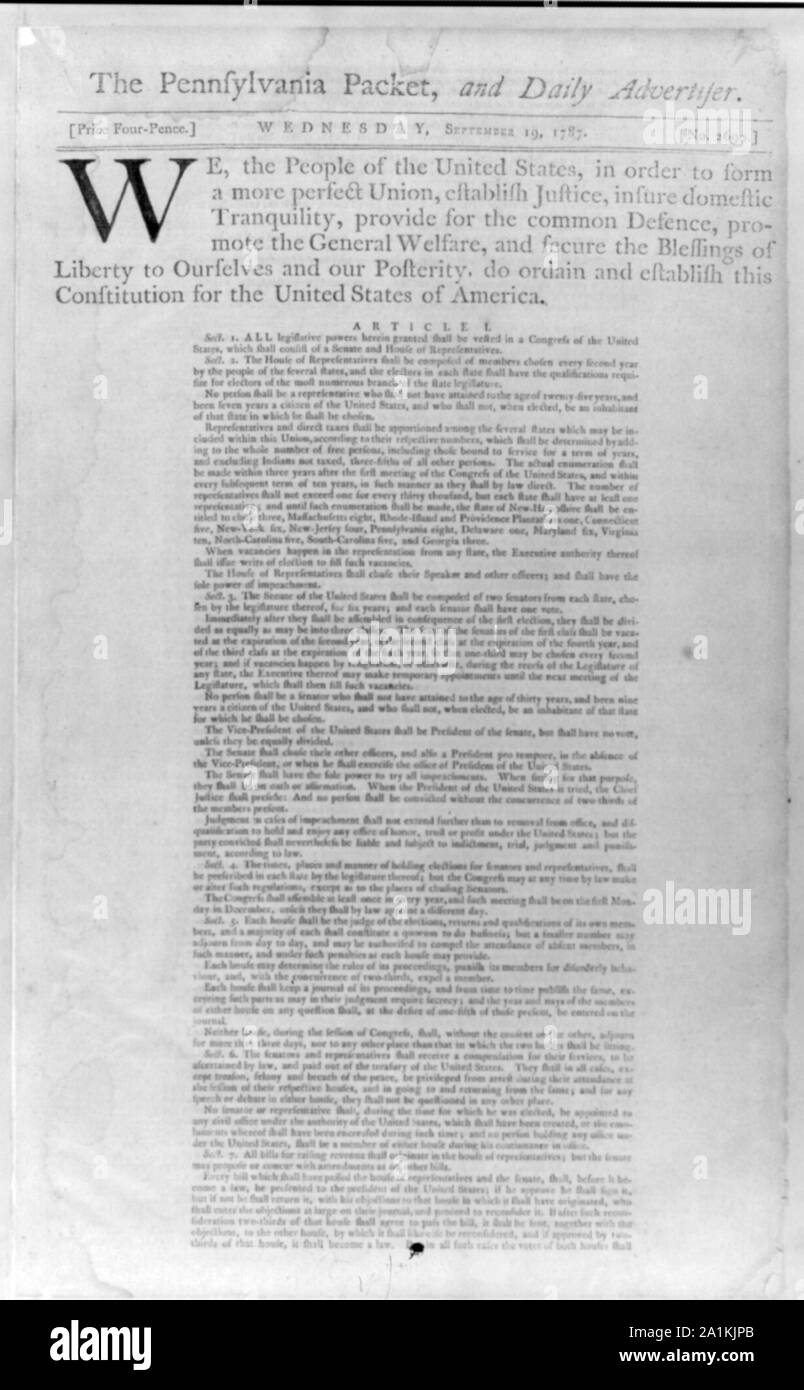 Newspaper articles and notices printed in 1787 during the Constitutional Convention in Phila. Stock Photo