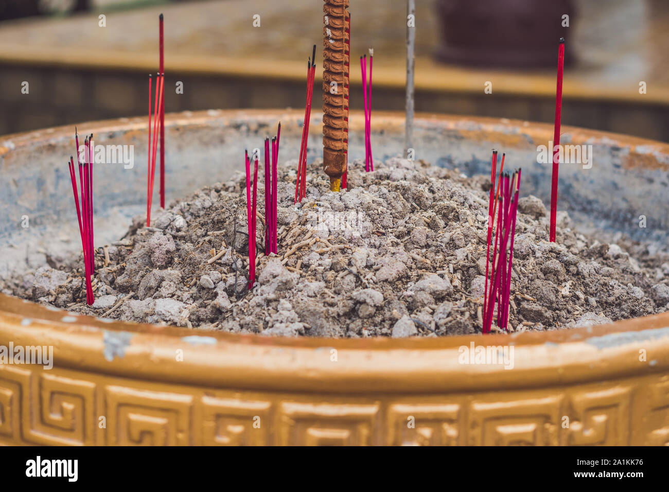 Buddhist prayer sticks inside temple Stock Photo Alamy