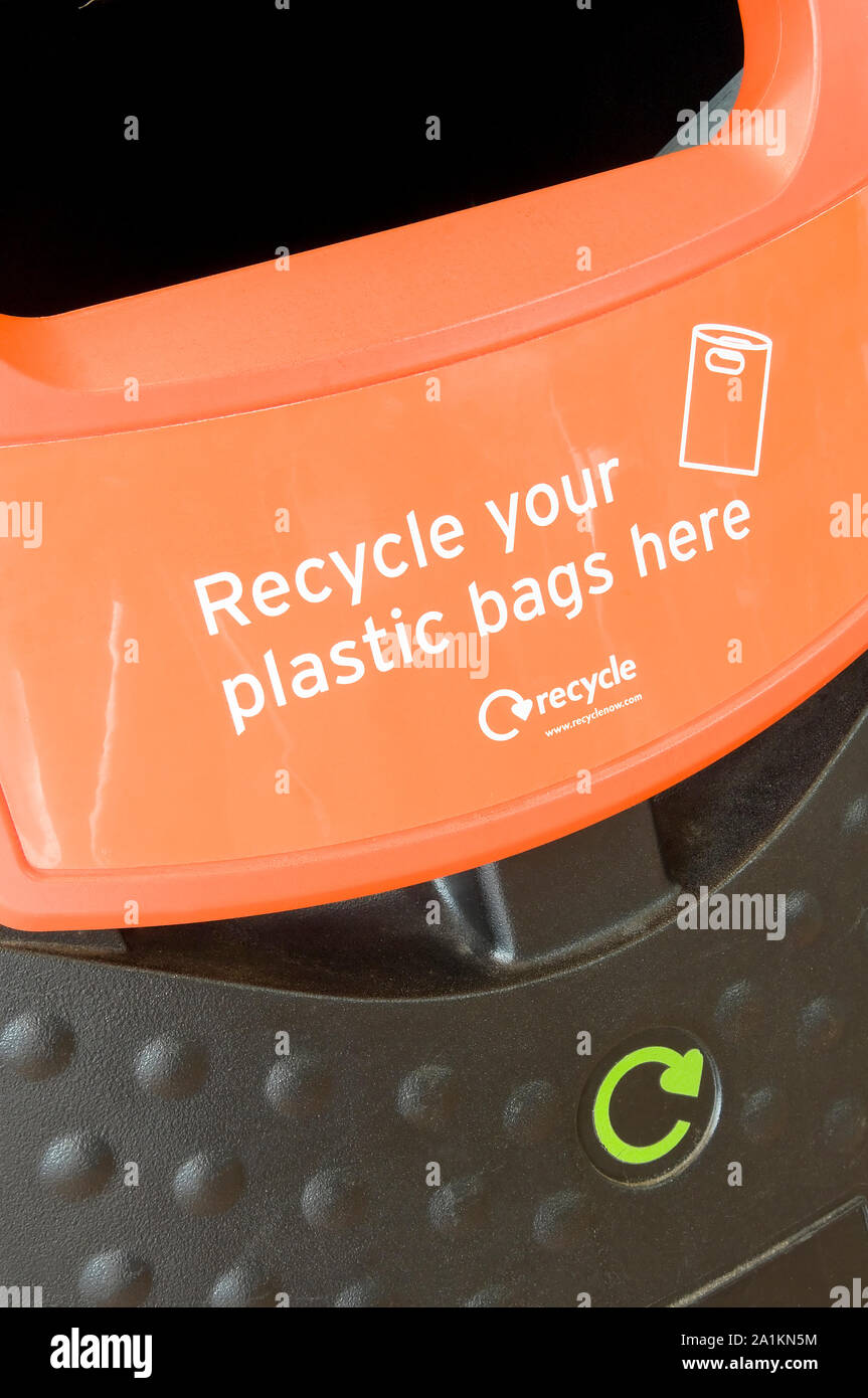 Plastic bag recycling bins Stock Photo Alamy