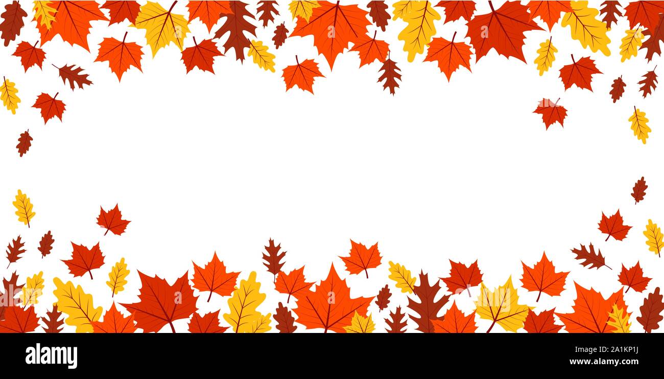 autumn orange and yellow falling leaves on white background vector ...