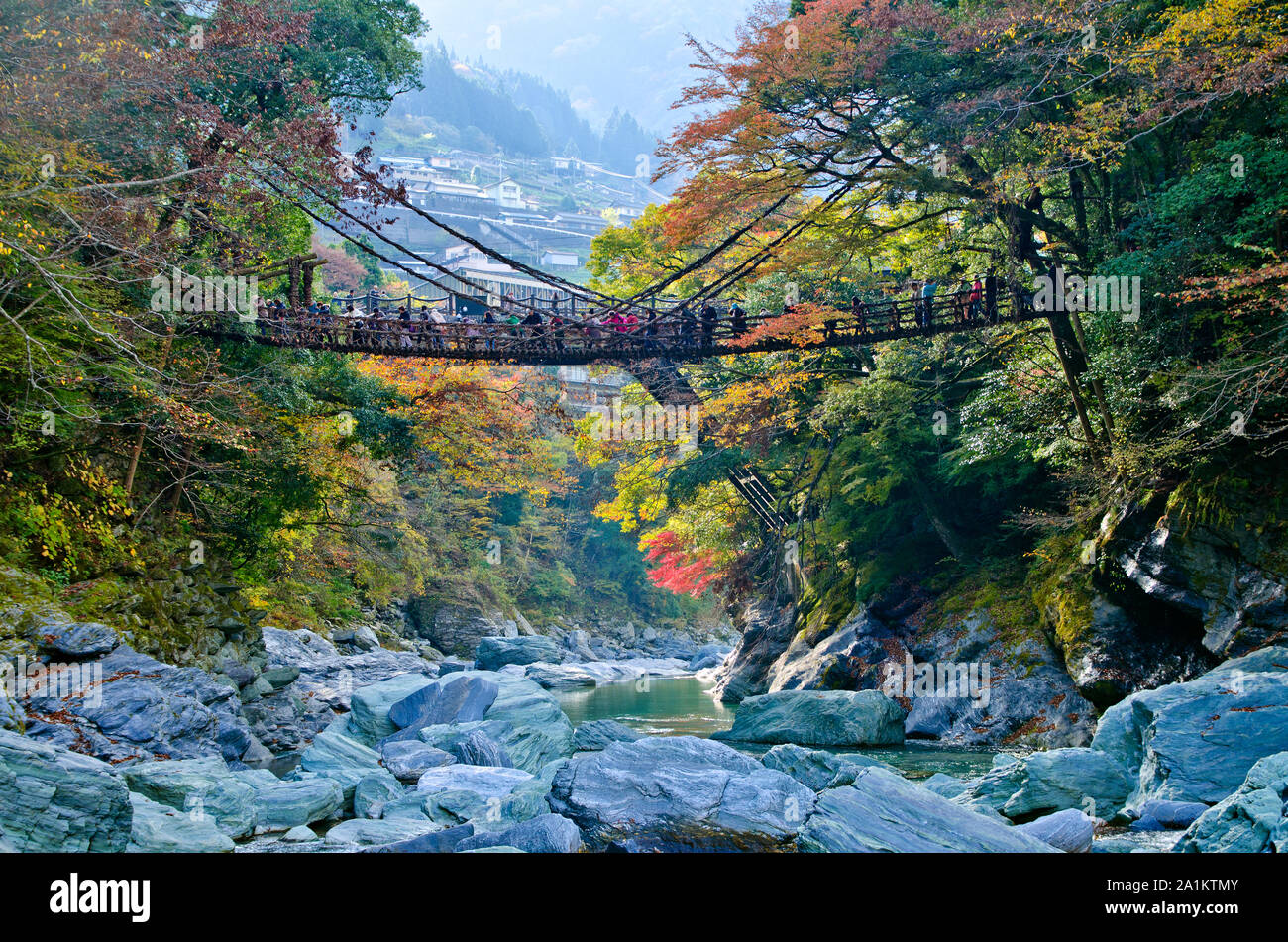 Iya valley and Kazurabashi vine bridge, Tokushima, Shikoku, Japan Stock