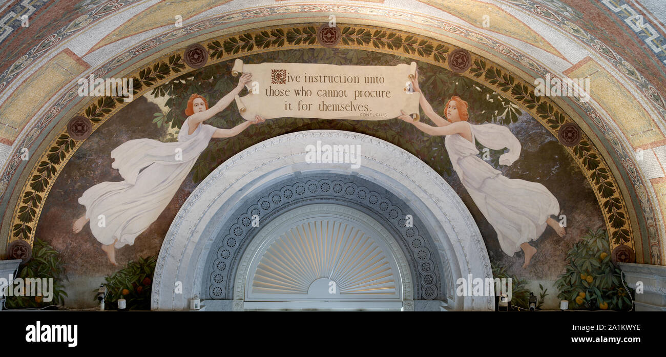 North Corridor, Great Hall. Mural in arched panel by Charles Sprague