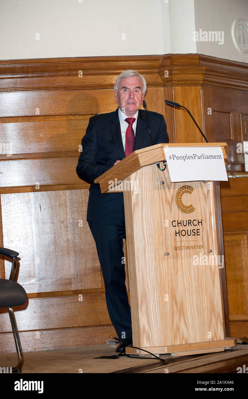 Cross Party leaders and MP’s sign the Church House Declaration, in an attempt to stop the shutting of Parliament, and to stop a no deal Brexit going through. Church House, London. 27.08.19 Featuring: John McDonnell Where: London, United Kingdom When: 27 Aug 2019 Credit: WENN.com Stock Photo