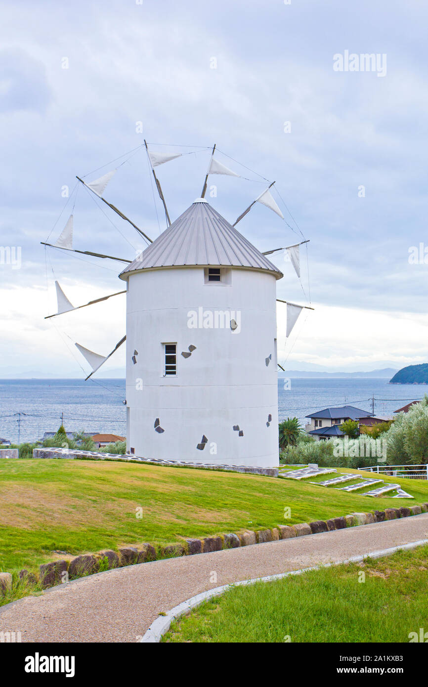 Old windmill in olive park,Shodoshima,Japan Stock Photo Alamy