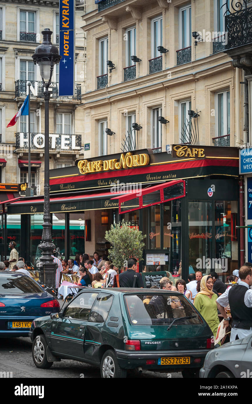 Paris, France - Cafe du Nord is located opposite the Gare du Nord train station Stock Photo