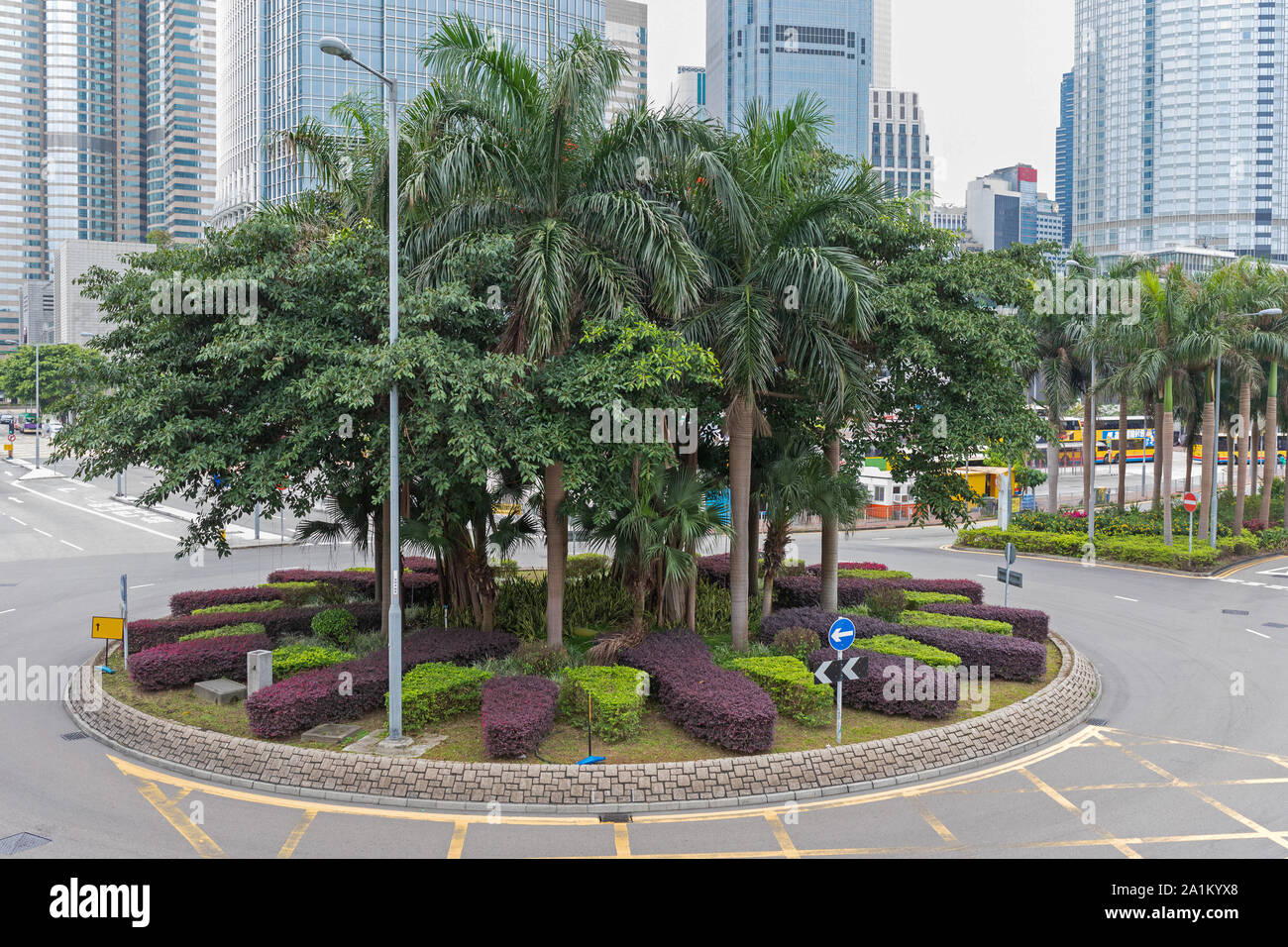 Roundabout Intersection With Trees in Hong Kong Stock Photo Alamy