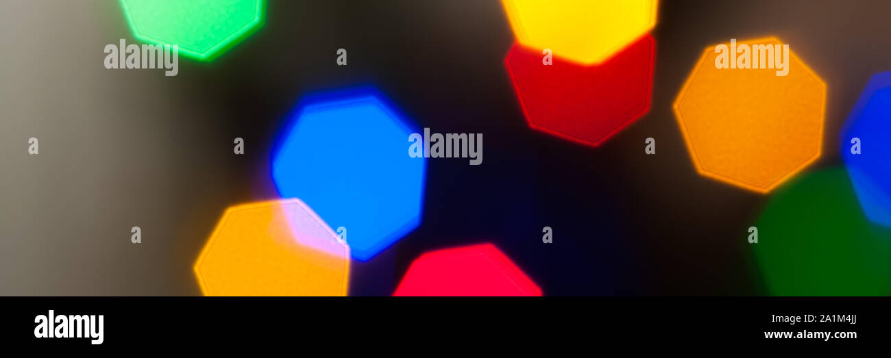 Colourful festive multi-colored circles . Defocused abstract multicolored bokeh lights background Stock Photo