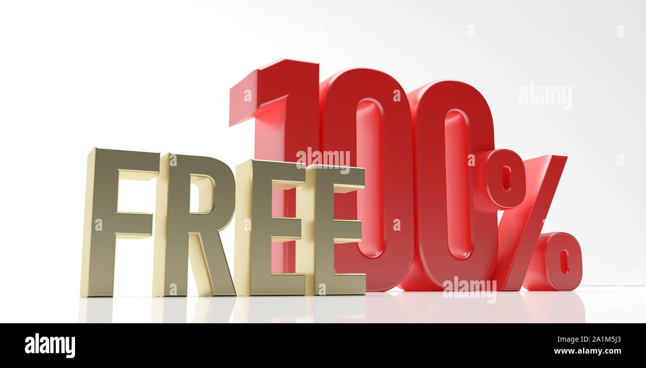100% free, one hundred percent free text, gold red color isolated