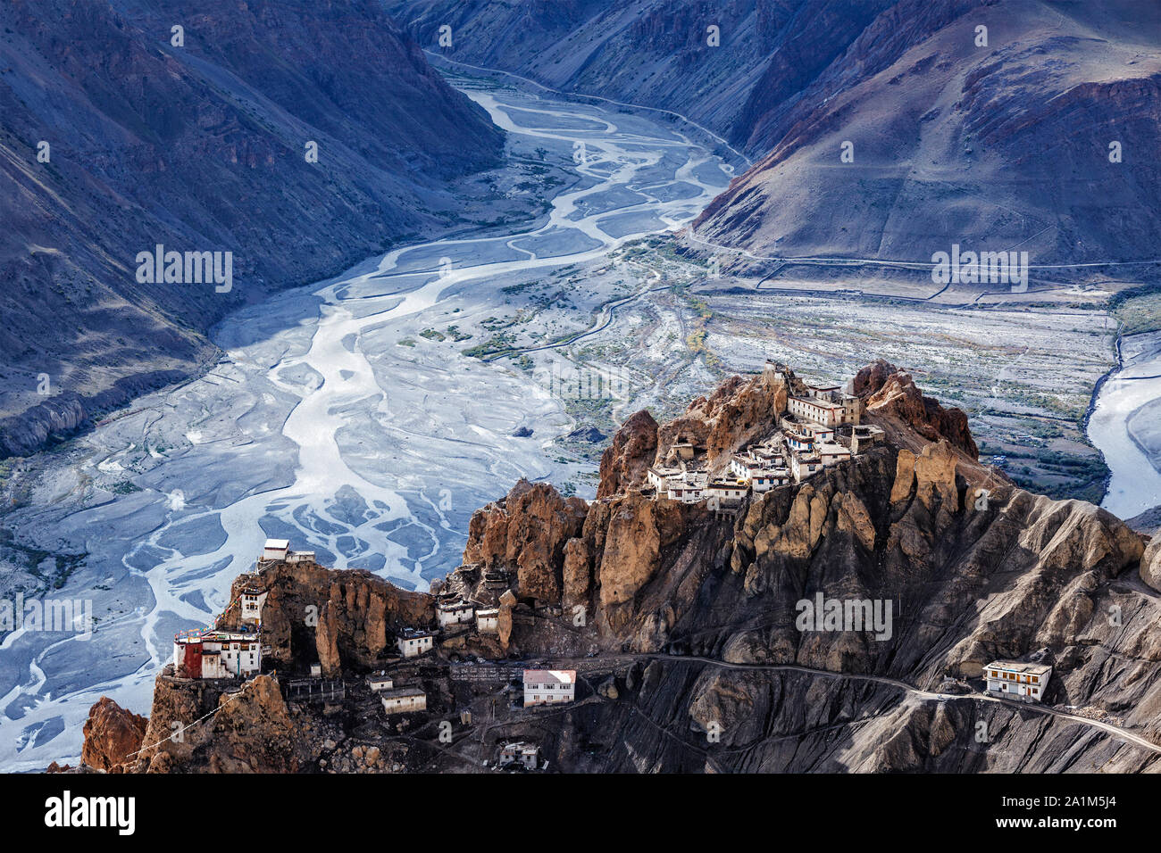 Dhankar monastry perched on a cliff in Himalayas, India Stock Photo