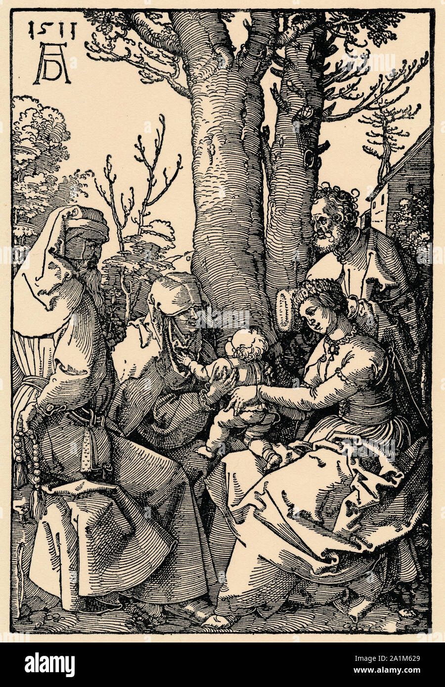 Albrecht Duerer, die heilige Familie mit Joachim und Anna unter dem Baum, the holy family with Joachim and Anna under the tree, Albrecht Dürer Stock Photo