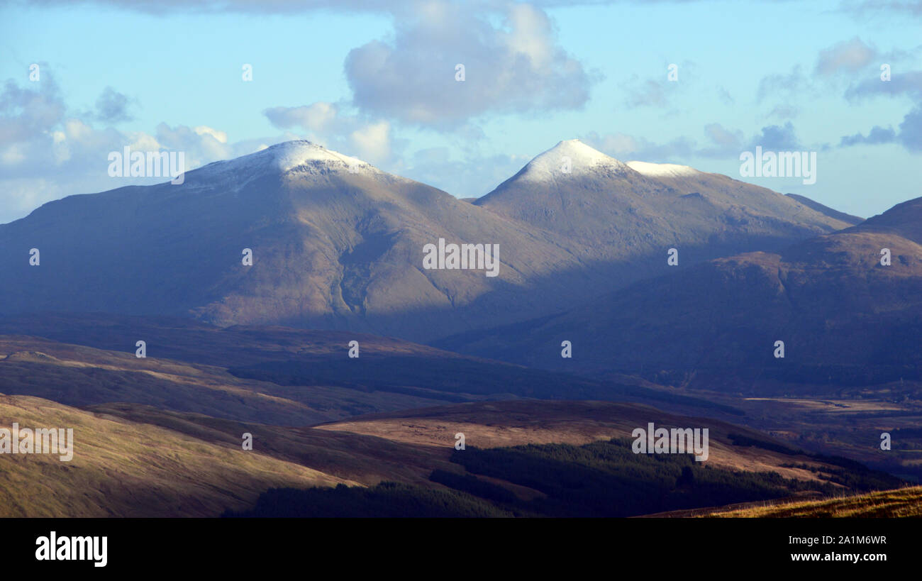 The Munros Ben More and Stob Binnein from the Summit of the Corbett Beinn Udlaidh, Glen Orchy, Scottish Highlands, Scotland, UK. Stock Photo