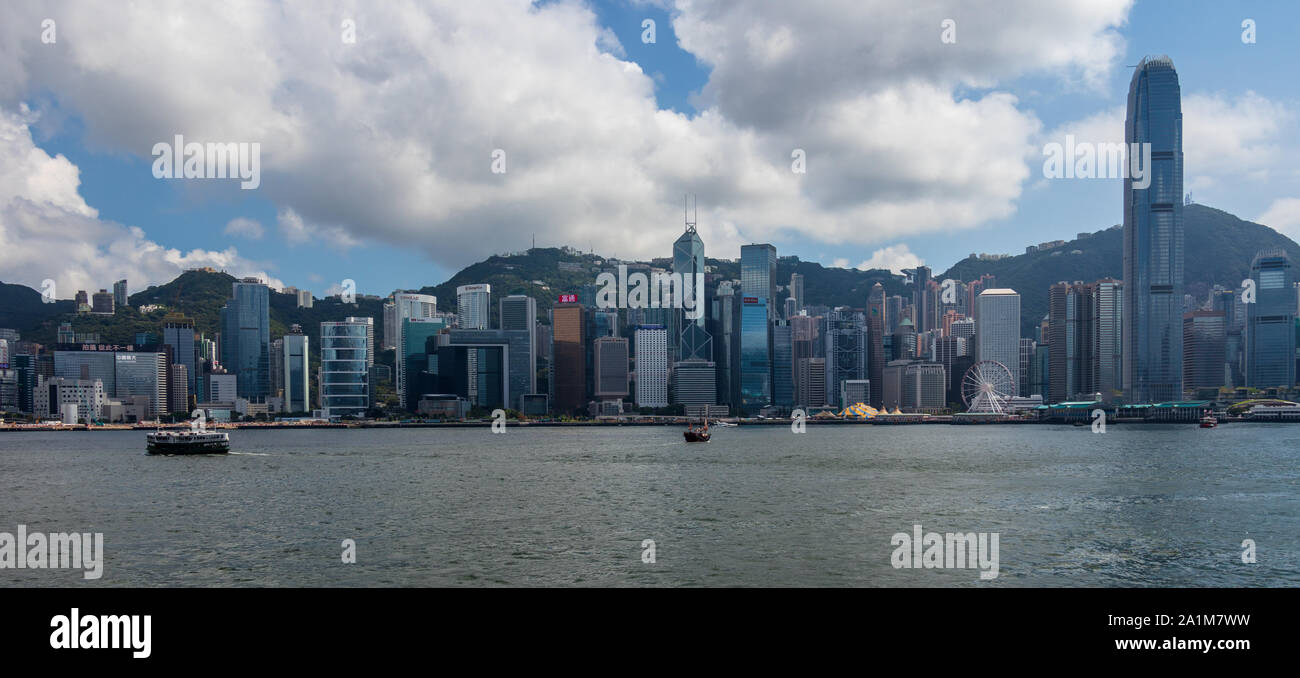 Skyscraper Panorama and Victoria Bay with Hongkong Island in the Background taken from Kowloon. Hong Kong, China, Asia Stock Photo