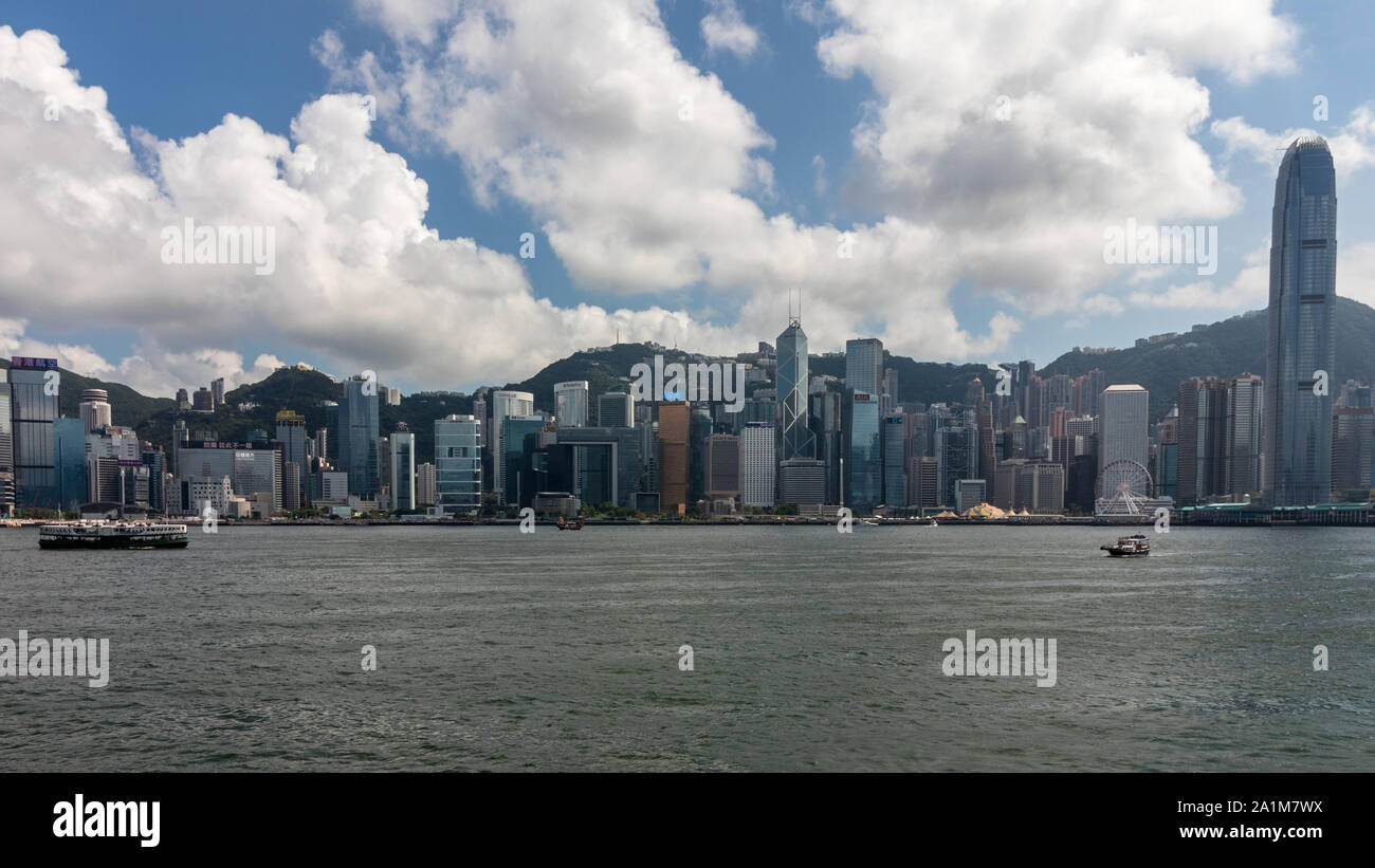 Skyline with Victoria Bay and Hongkong Island in the background taken from Kowloon. Hong Kong, China, Asia Stock Photo
