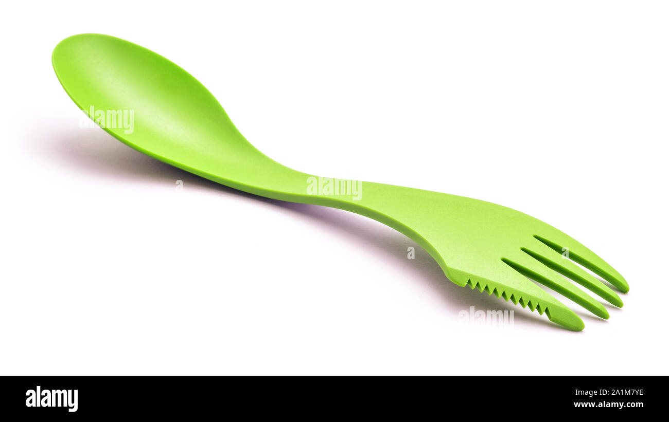 camping spoon and fork isolated on white Stock Photo