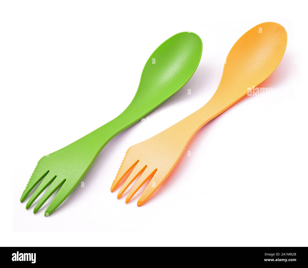 camping spoon and fork tools isolated on white background Stock Photo