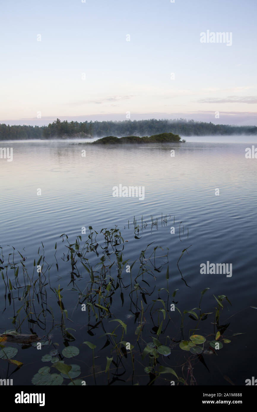 Mist rises from the lake as morning breaks Stock Photo - Alamy