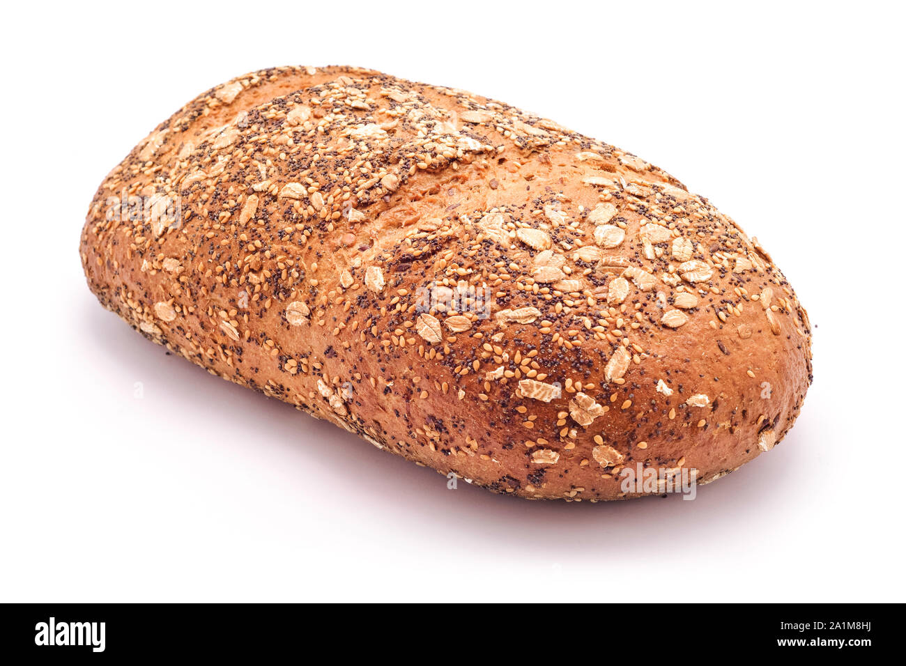 wholegrain bread loaf with mixed seeds isolated Stock Photo