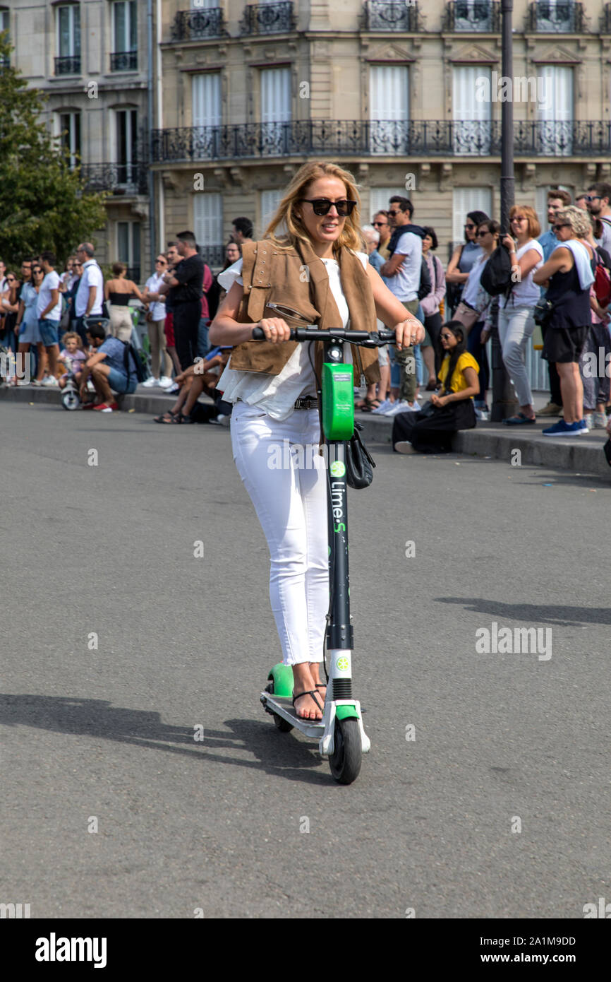 Electric scooter on the streets of Paris, France. Stock Photo