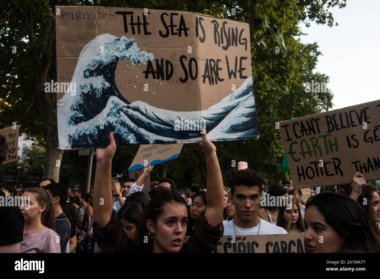Madrid, Spain. 27th September, 2019. A woman protesting during a global climate strike demonstration taking place at the end of a global climate change week. Credit: Marcos del Mazo/Alamy Live News Stock Photo