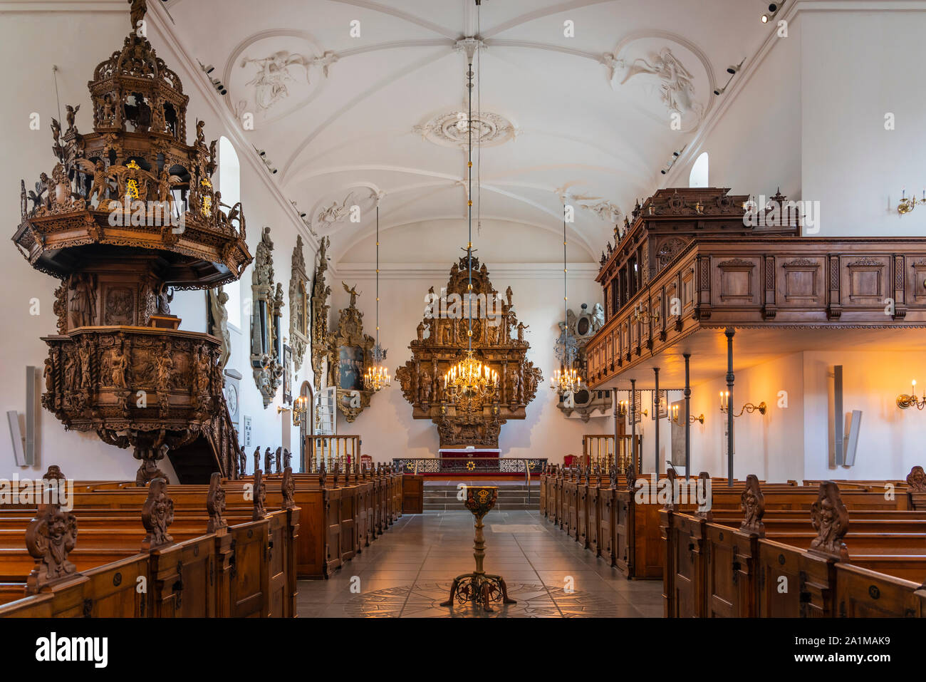 The interior sanctuary of The Church of Holmen in Copenhagen, Denmark. Stock Photo