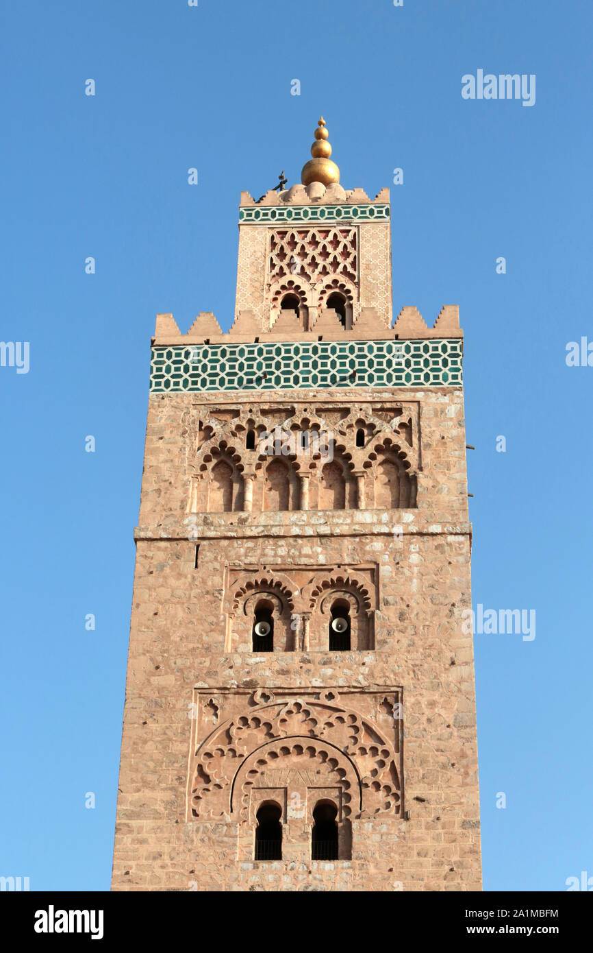 Minaret. Mosquée Koutoubia ou mosquée des libraires. Marrakech. Maroc. Stock Photo