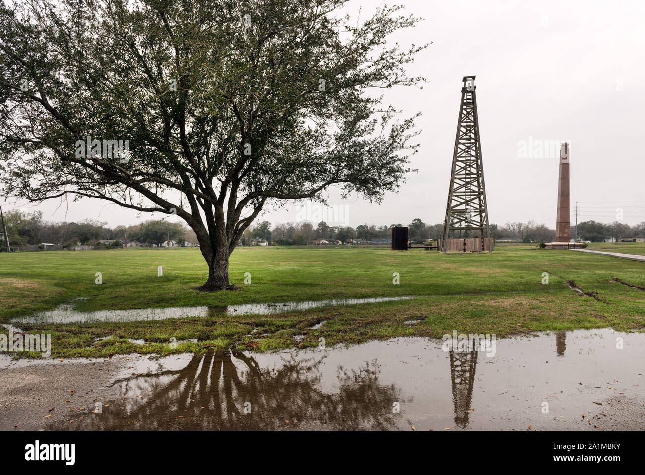Oil derrick outside Spindletop Park, a recreation of portions of the
