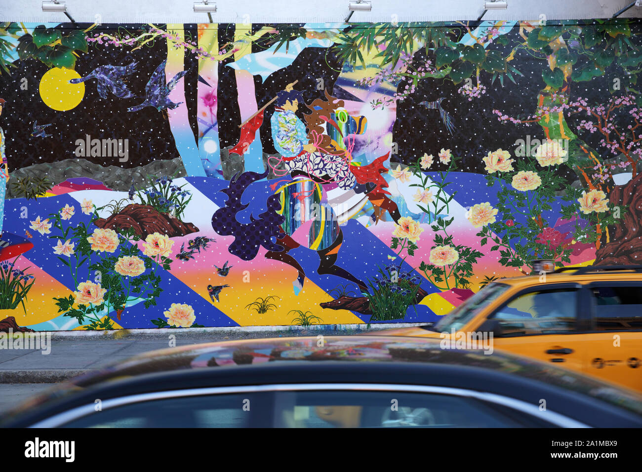 New York, NY USA - September 27, 2019: View of the fine art painting by Tomokazu Matsuyama on the Bowery Mural Wall at the corner of Houston Street an Stock Photo