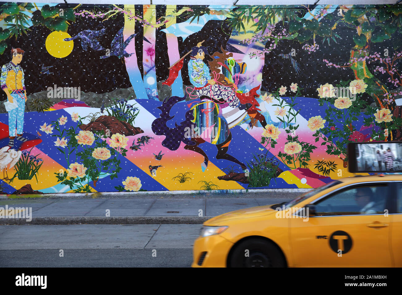 New York, NY USA - September 27, 2019: View of the fine art painting by Tomokazu Matsuyama on the Bowery Mural Wall at the corner of Houston Street an Stock Photo