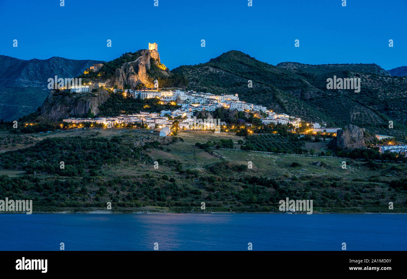 Panoramic sight of the beautiful Zahara de la Sierra in the early ...