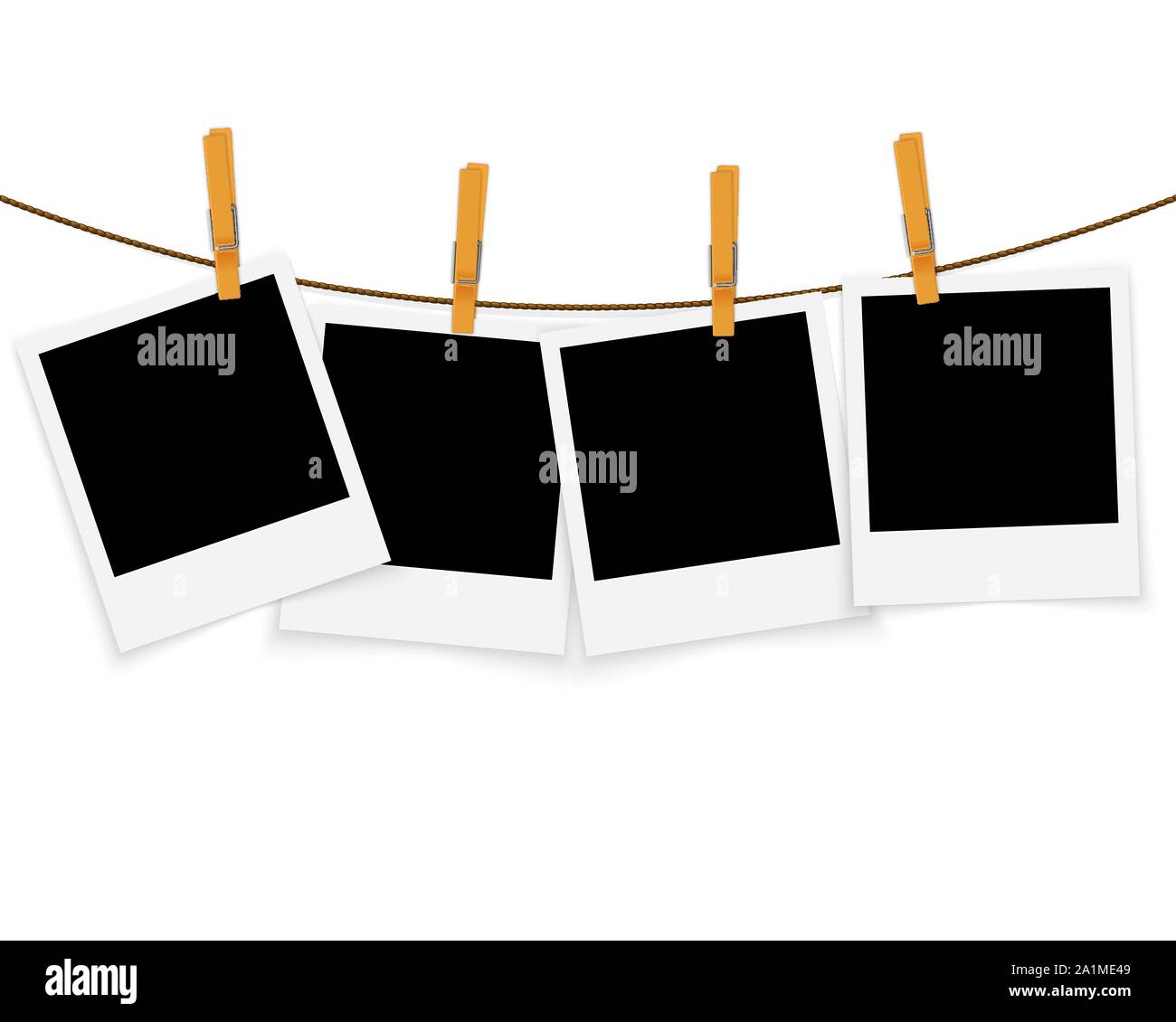 Photo frames on rope with clothespins vector background Stock Vector