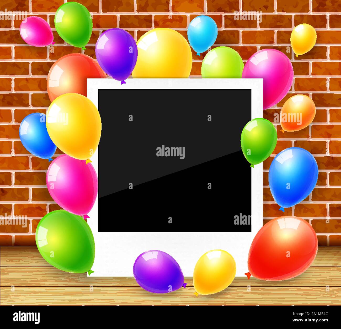 Photo frame with colorful balloons vector background Stock Vector Image