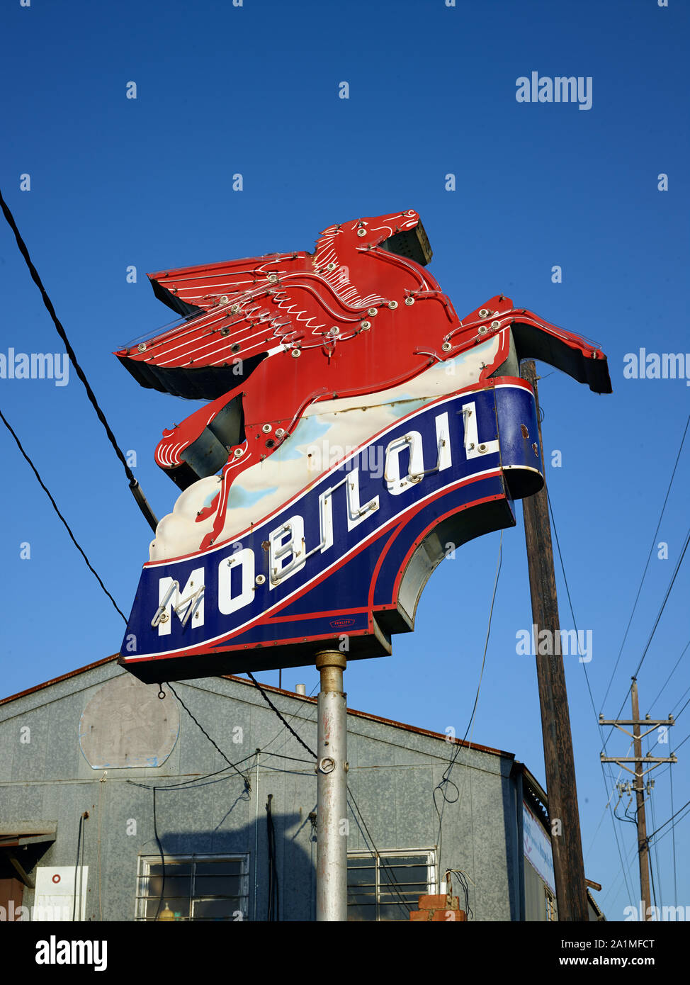 Old Mobilgas flying horse near Tyler, Texas Stock Photo
