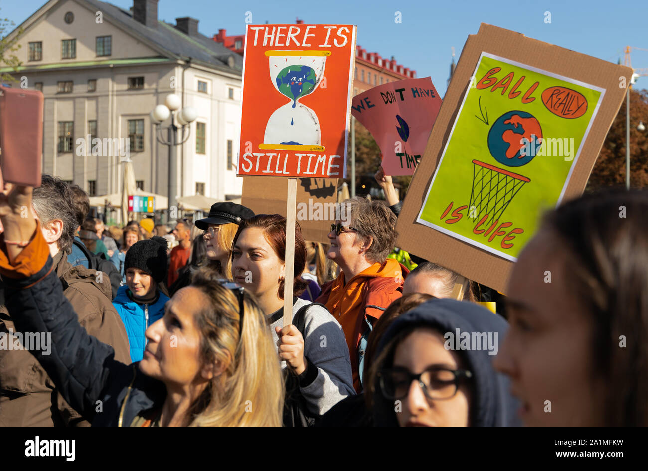 Stockholm, Sweden. 27 September, 2019. Swedish climate activists inspired by Greta Thunberg protest in Stockholm Stock Photo