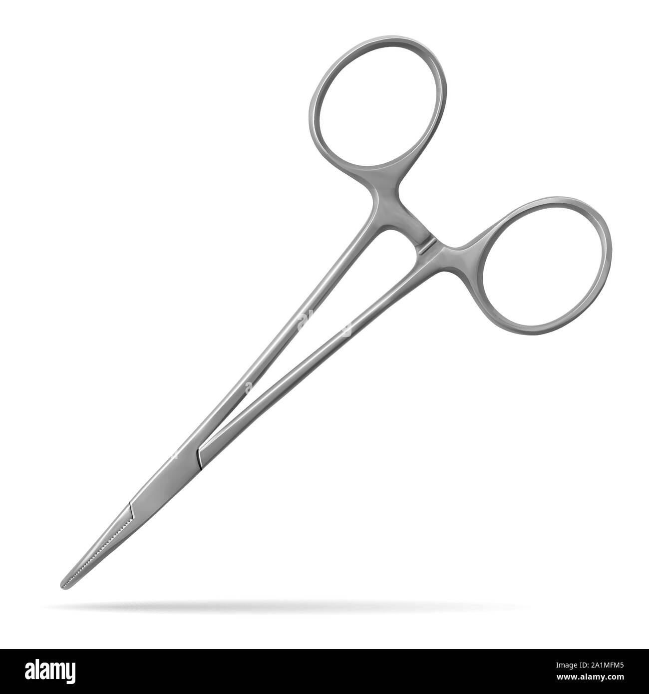 Hemostatic forceps, MOSKITO for a temporary stop of bleeding, have working sponges with a small notch and conical outer surface. Manual surgical Stock Vector