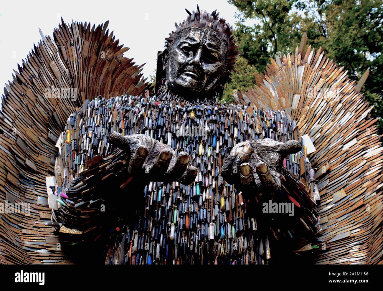 Artist  Alfie Bradley created the Knife Angel made from knives handed into knife banks, with the consent of those affected by knife crime. Stock Photo