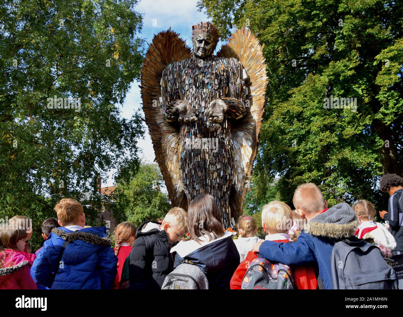 Artist  Alfie Bradley created the Knife Angel made from knives handed into knife banks, with the consent of those affected by knife crime. Stock Photo