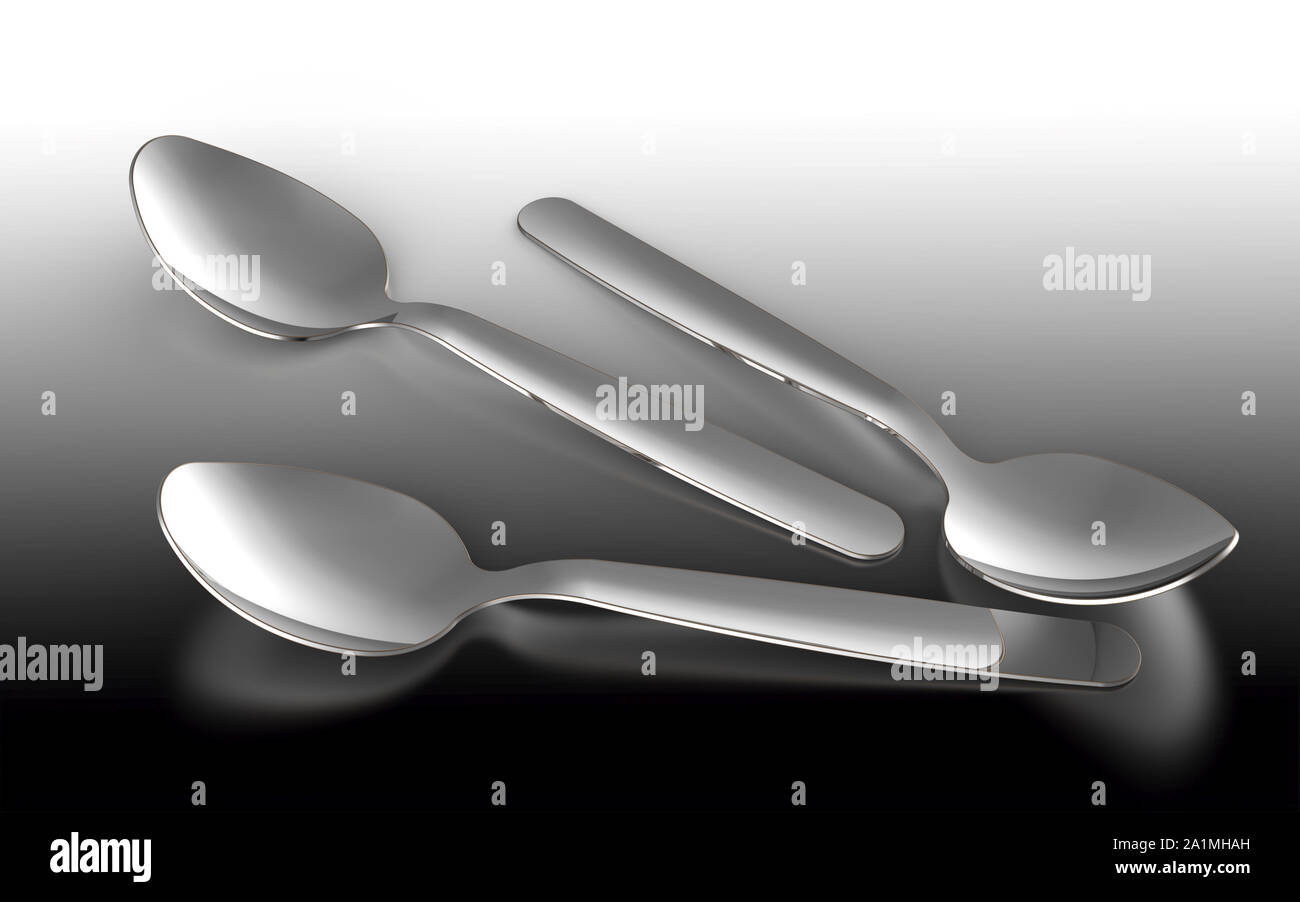 Image of several spoons on gradient background. 3D rendering Stock ...