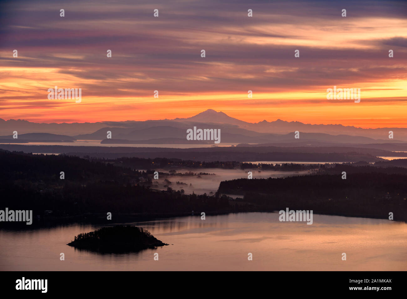 Sunrise skies from The Malahat Viewpoint, Malahat, British Columbia, Canada Stock Photo