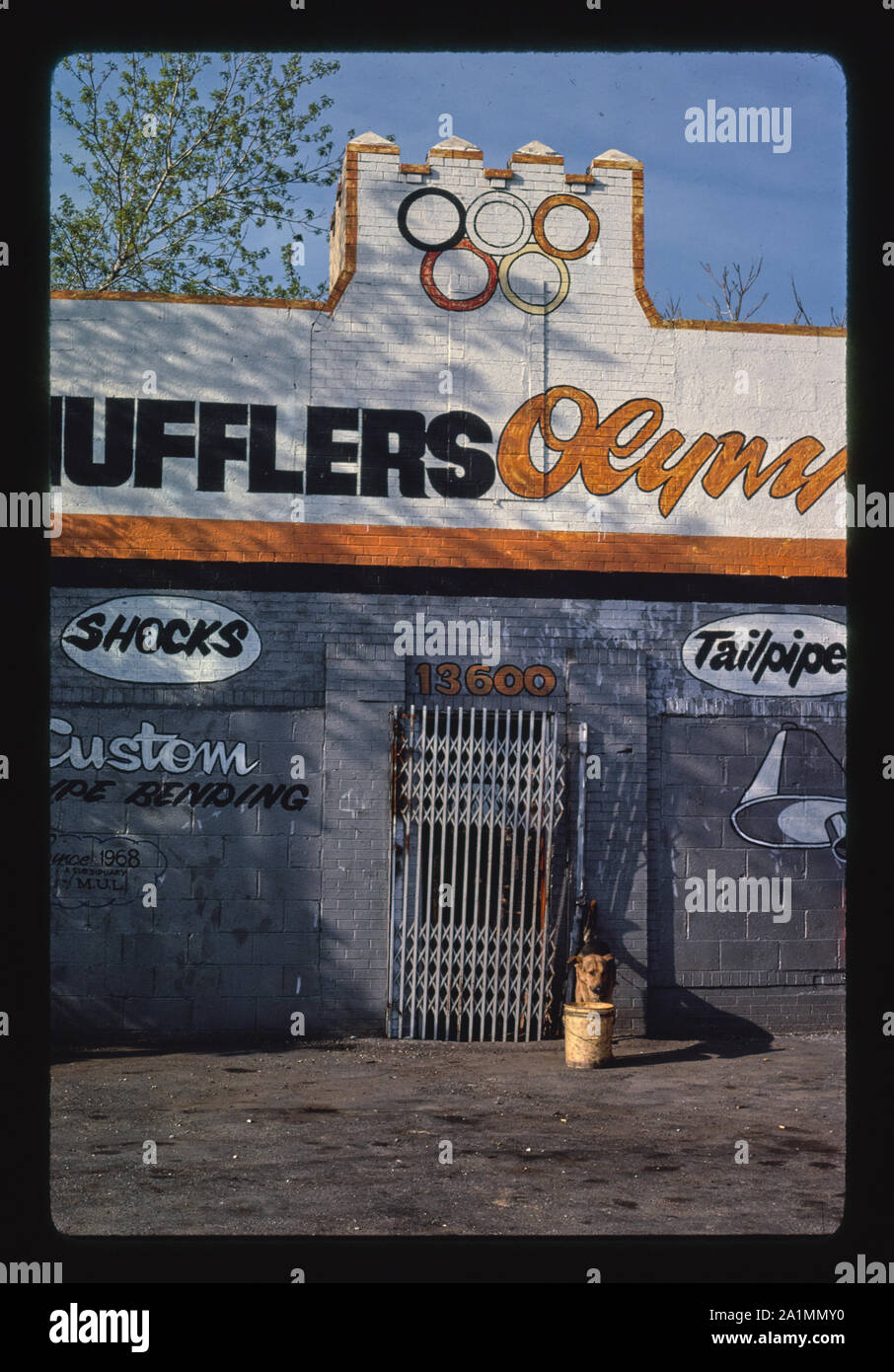 Olympic Mufflers (vertical), 13600 Livernois, Detroit, Michigan Stock