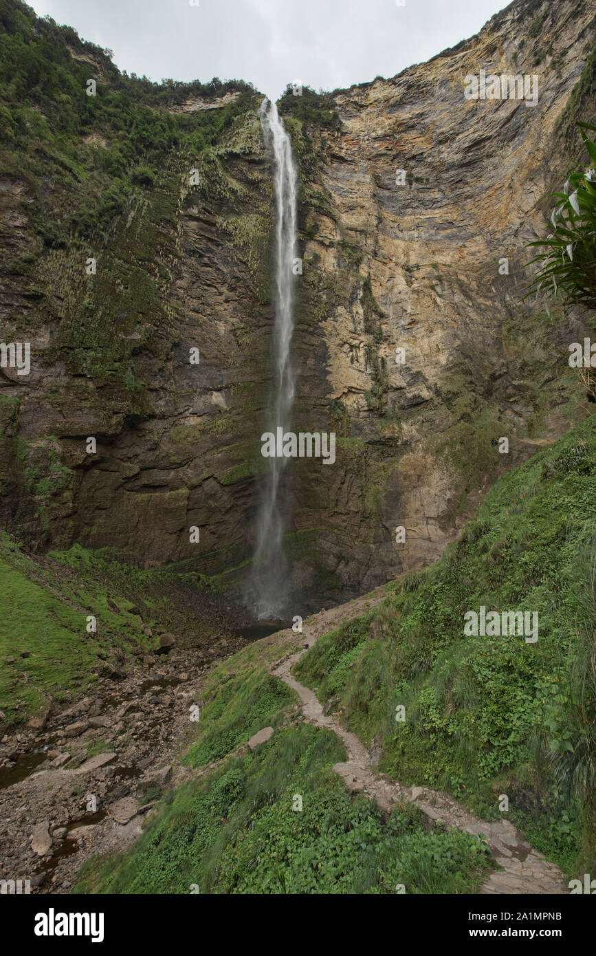The amazing Gocta Falls in the cloudforest of Chachapoyas, Amazonas, Peru Stock Photo